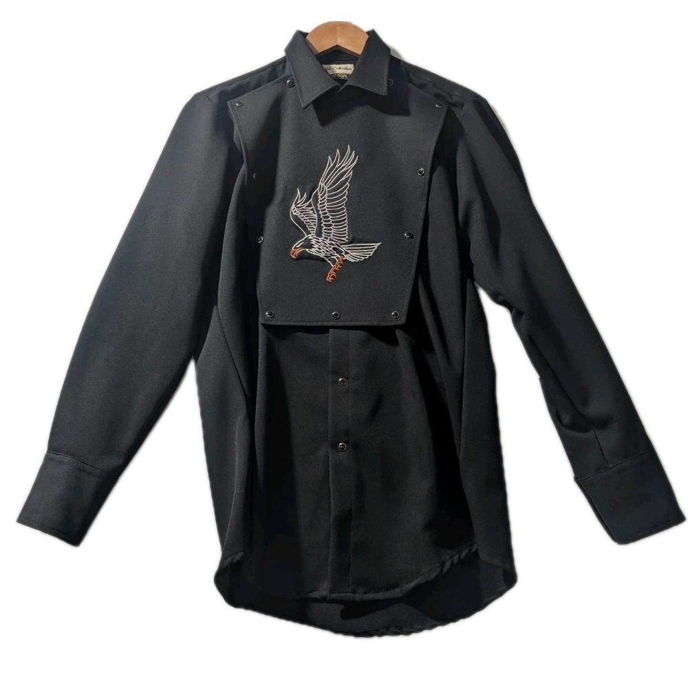 Gold Collection Karman‎ Western Snap Shirt Eagle Embroidered Black VTG Ranchwear